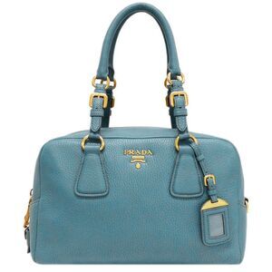 Prada Vit.daino Mini Boston Bag Leather Blue